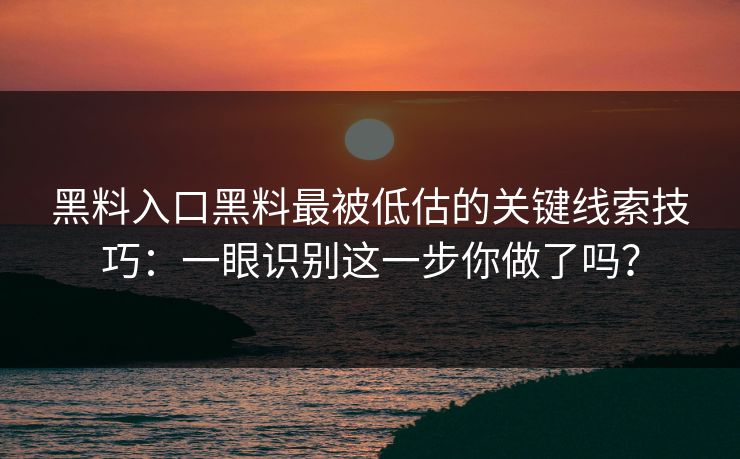 黑料入口黑料最被低估的关键线索技巧：一眼识别这一步你做了吗？
